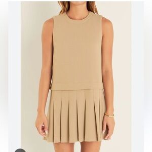 English Factory sleeveless pleated mini dress tan ladies large Tan